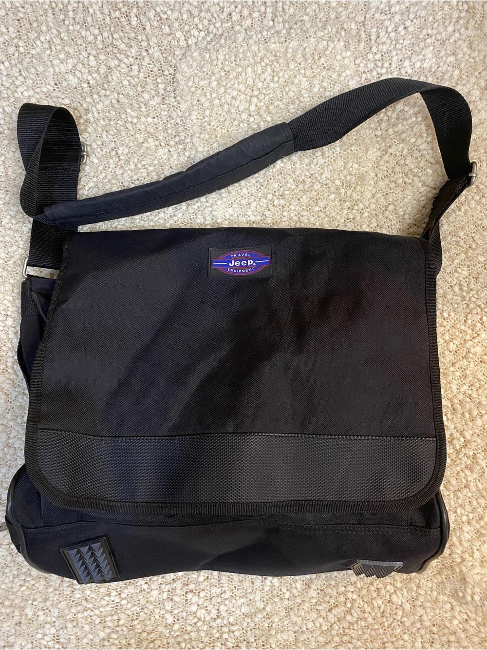 Jeep Black Canvas Messenger Bag with Adjustable Strap
